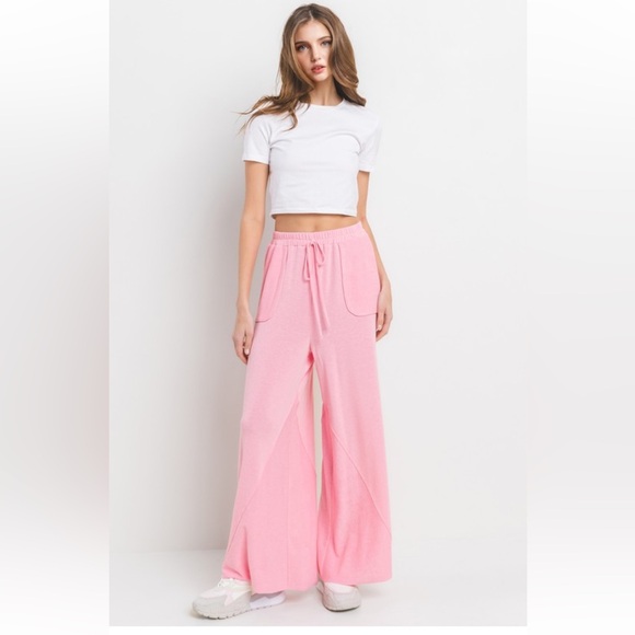 27 Solid French Terry Wide Leg Pants With Side Pockets - Picture 5 of 5